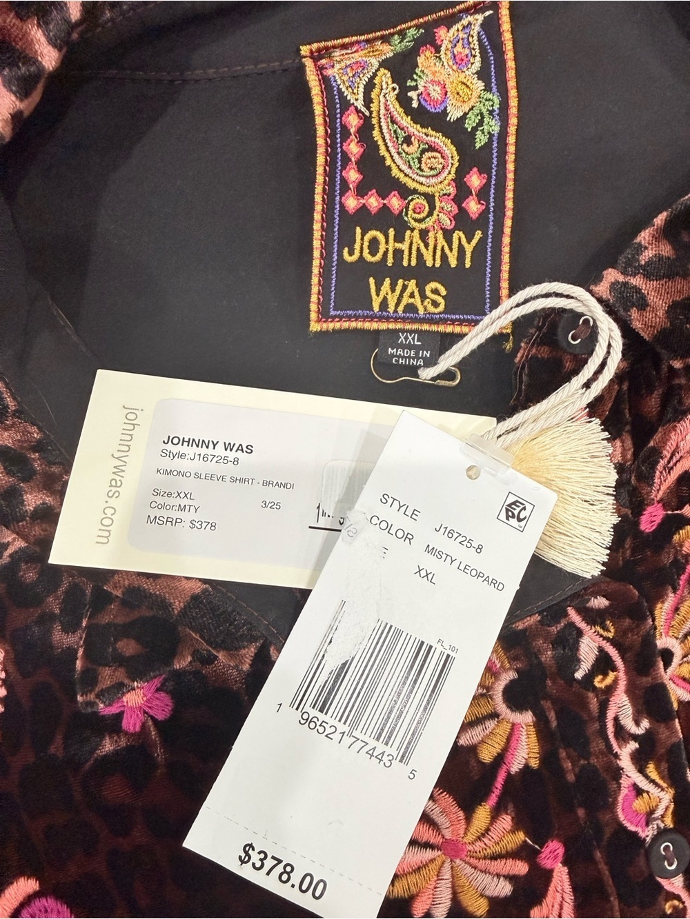 Johnny Was XXL Brandi Embroidered Kimono Sleeve Shirt Misty Leopard Velvet NWT - Picture 15 of 16
